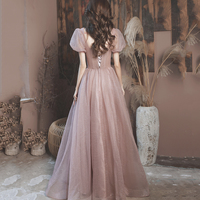 Pink tulle sequins long prom dress A line evening gown - Thumbnail 5