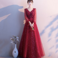 Cute tulle lace long prom dress A line evening gown - Thumbnail 2