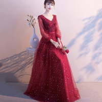 Cute tulle lace long prom dress A line evening gown - Thumbnail 4