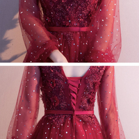 Cute tulle lace long prom dress A line evening gown - Thumbnail 6