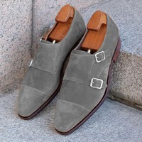 Christmas Customize Grey Double Monk Strap Shoes, Men's Suede Party Wear Shoes - Thumbnail 1