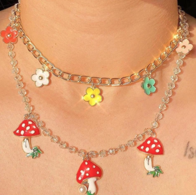 MUSHROOM & FLOWER NECKLACE