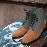 Unique Stylish Grey Brown Suede Ankle High Lace Up Boot Made On Order - Thumbnail 1