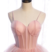 Pink tulle long prom dress A line evening gown - Thumbnail 1