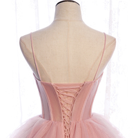 Pink tulle long prom dress A line evening gown - Thumbnail 2