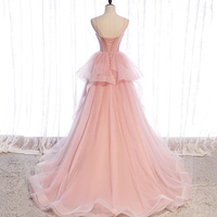 Pink tulle long prom dress A line evening gown - Thumbnail 4