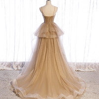 Cute tulle long A line prom dress A line evening gown - Thumbnail 4