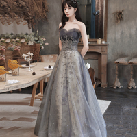 Cute tulle sequins long prom gown A line evening gown - Thumbnail 2