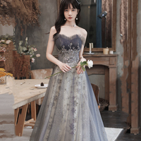 Cute tulle sequins long prom gown A line evening gown - Thumbnail 3