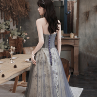 Cute tulle sequins long prom gown A line evening gown - Thumbnail 4