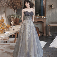 Cute tulle sequins long prom gown A line evening gown - Thumbnail 6