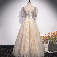 Champagne tulle sequins long prom dress evening gown - Thumbnail 2