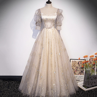 Champagne tulle sequins long prom dress evening gown - Thumbnail 3