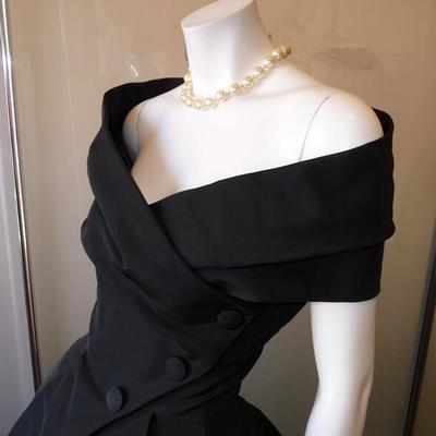 Off the shoulder black tea length prom dress - Thumbnail 1
