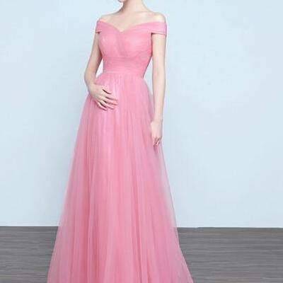 A line off shoulder pink prom dress - Thumbnail 4