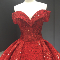 Red sequins long ball gown dress formal dress - Thumbnail 2