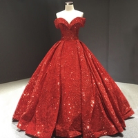 Red sequins long ball gown dress formal dress - Thumbnail 3