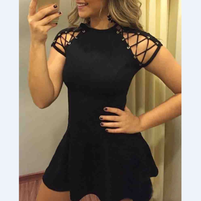 Skinny fashion short sleeve dress - Thumbnail 1