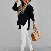 Elegant Ribbed Sweaters Vintage Solid Lantern - Thumbnail 5