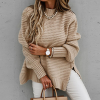 Elegant Ribbed Sweaters Vintage Solid Lantern - Thumbnail 1