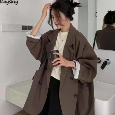 Minimalist solid outwear loose elegant retro