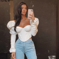 Romantic Irregular Croped Corset Top - Thumbnail 4