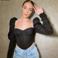 Romantic Irregular Croped Corset Top - Thumbnail 6