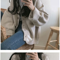 Style Loose Long Sleeve V-Neck Button - Thumbnail 4