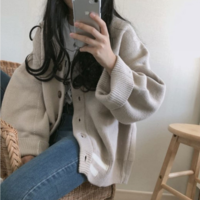 Style Loose Long Sleeve V-Neck Button - Thumbnail 3