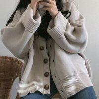 Style Loose Long Sleeve V-Neck Button - Thumbnail 2
