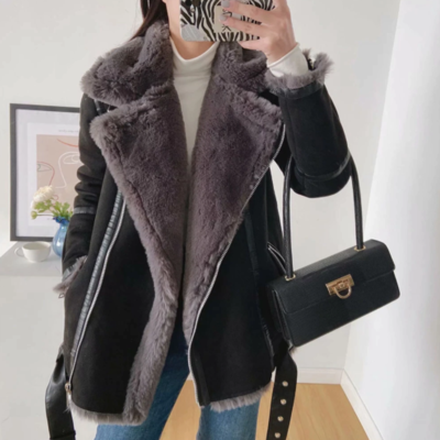 Lamb wool coat women mid-length down