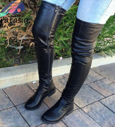 Zipper Chunky Heel Platform Round Toe