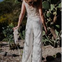 Two Pieces Bohemian Pant Suit Wedding Dresses Beaded Pearls Beaded See Through Country Beach Bridal Gowns - Thumbnail 3