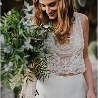 Two Pieces Bohemian Pant Suit Wedding Dresses Beaded Pearls Beaded See Through Country Beach Bridal Gowns - Thumbnail 2