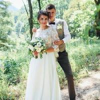 Vintage Bohemian Wedding Dresses with 3/4 Long Sleeve Modest Jewel Neck Lace Chiffon Country Western Bridal Informal Wedding Gown - Thumbnail 1