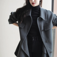 Woolen Overcoat Middle Long Coat New - Thumbnail 2