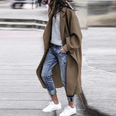 High Street Solid Color Long Overcoat