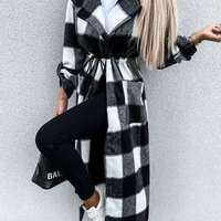  Long Coat Woman Casual Plaid Drawstring  - Thumbnail 5