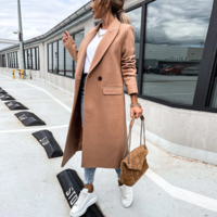 Style Turn-down Collar Woolen Coat Women - Thumbnail 2