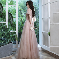 Pink tulle long prom dress A line evening gown - Thumbnail 6