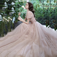 Pink tulle long prom dress A line evening gown - Thumbnail 7