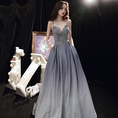 Elegant lace long a line prom dress evening gown