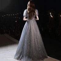 Gray tulle sequins long prom dress A line evening gown - Thumbnail 4