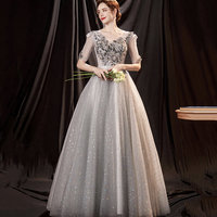 Gray tulle sequins long ball gown dress formal dress - Thumbnail 2