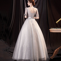 Gray tulle sequins long ball gown dress formal dress - Thumbnail 4