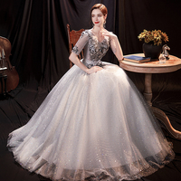 Gray tulle sequins long ball gown dress formal dress - Thumbnail 5