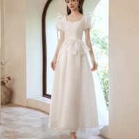 White tulle tea length prom dress white evening dress - Thumbnail 1