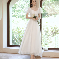 White tulle tea length prom dress white evening dress - Thumbnail 2