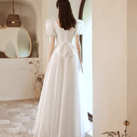 White tulle tea length prom dress white evening dress - Thumbnail 3