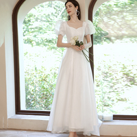 White tulle tea length prom dress white evening dress - Thumbnail 4